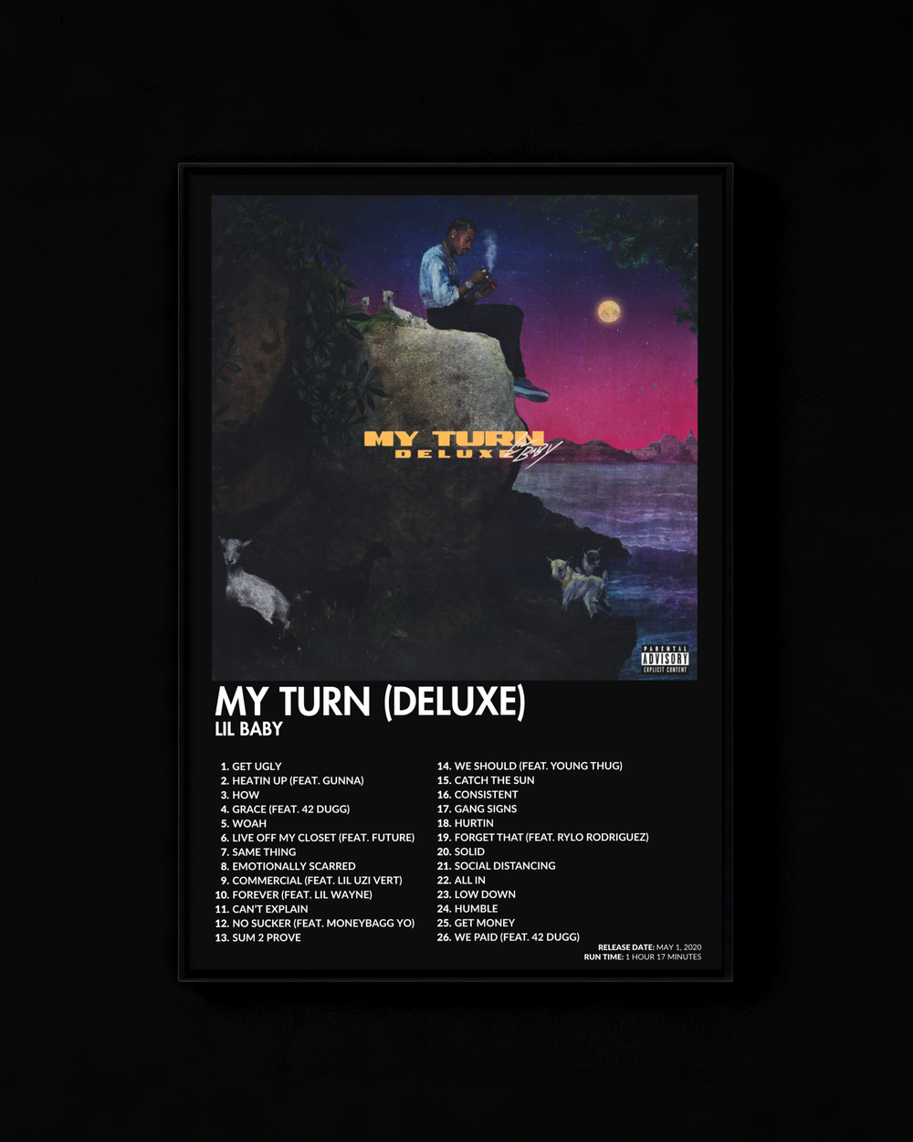 My Turn (Deluxe) poster by Lil Baby — black colorway, black-and-white album art print