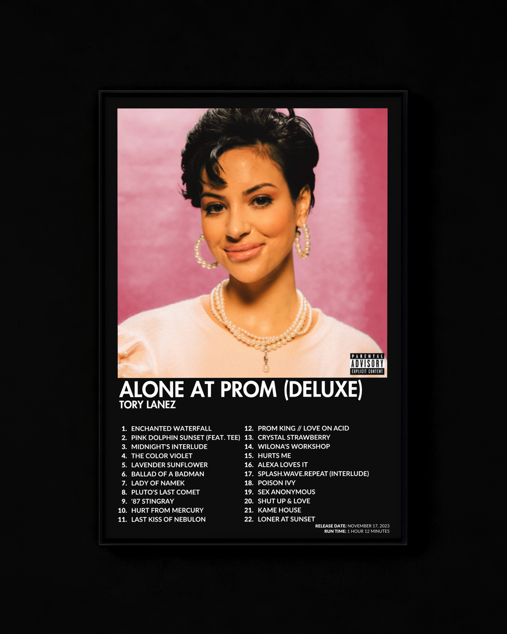 Alone at Prom (Deluxe) poster by Tory Lanez — black colorway, black-and-white album art print
