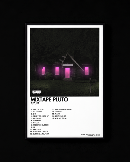 MIXTAPE PLUTO poster by Future — white colorway, black-and-white album art print