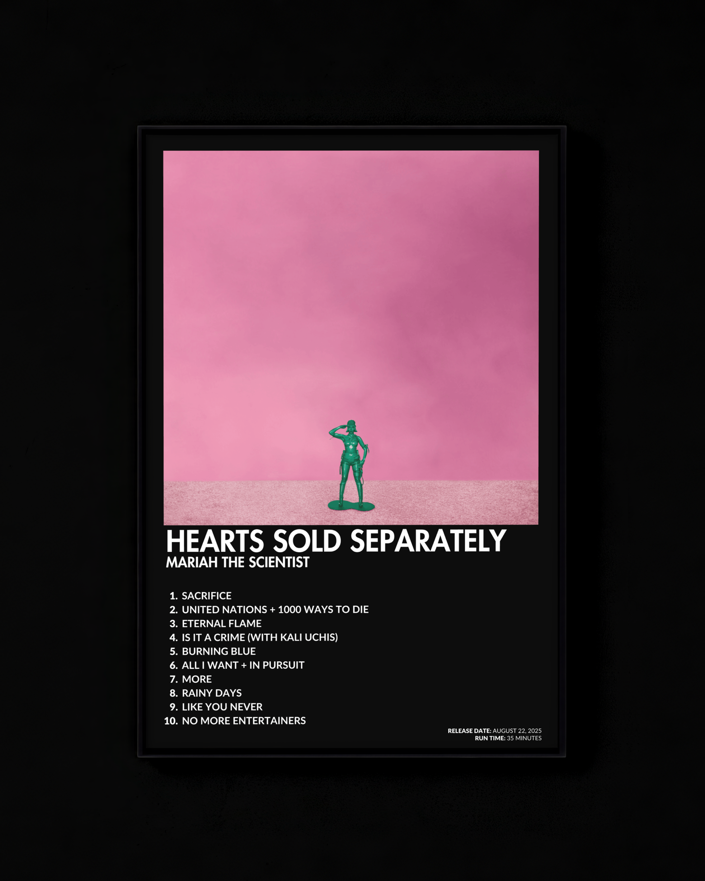 Hearts Sold Separately poster by Mariah the Scientist — black colorway, black-and-white album art print