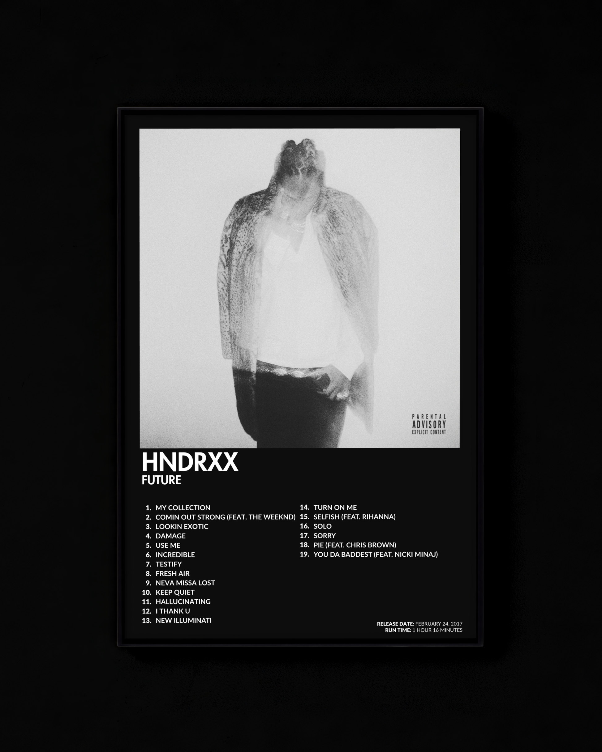 HNDRXX poster by Future — black colorway, black-and-white album art print