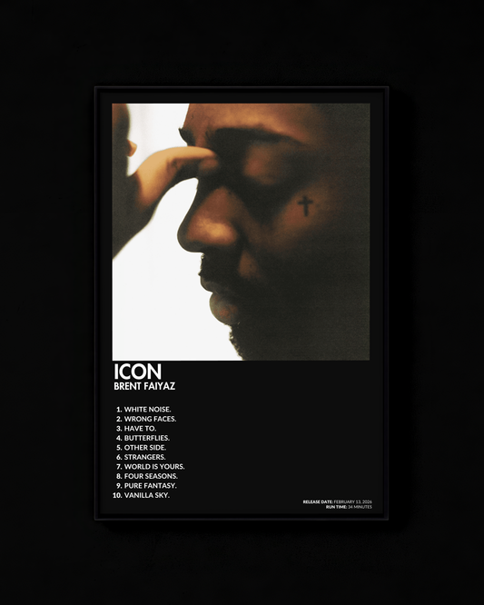 Icon poster by Brent Faiyaz — black colorway, black-and-white album art print