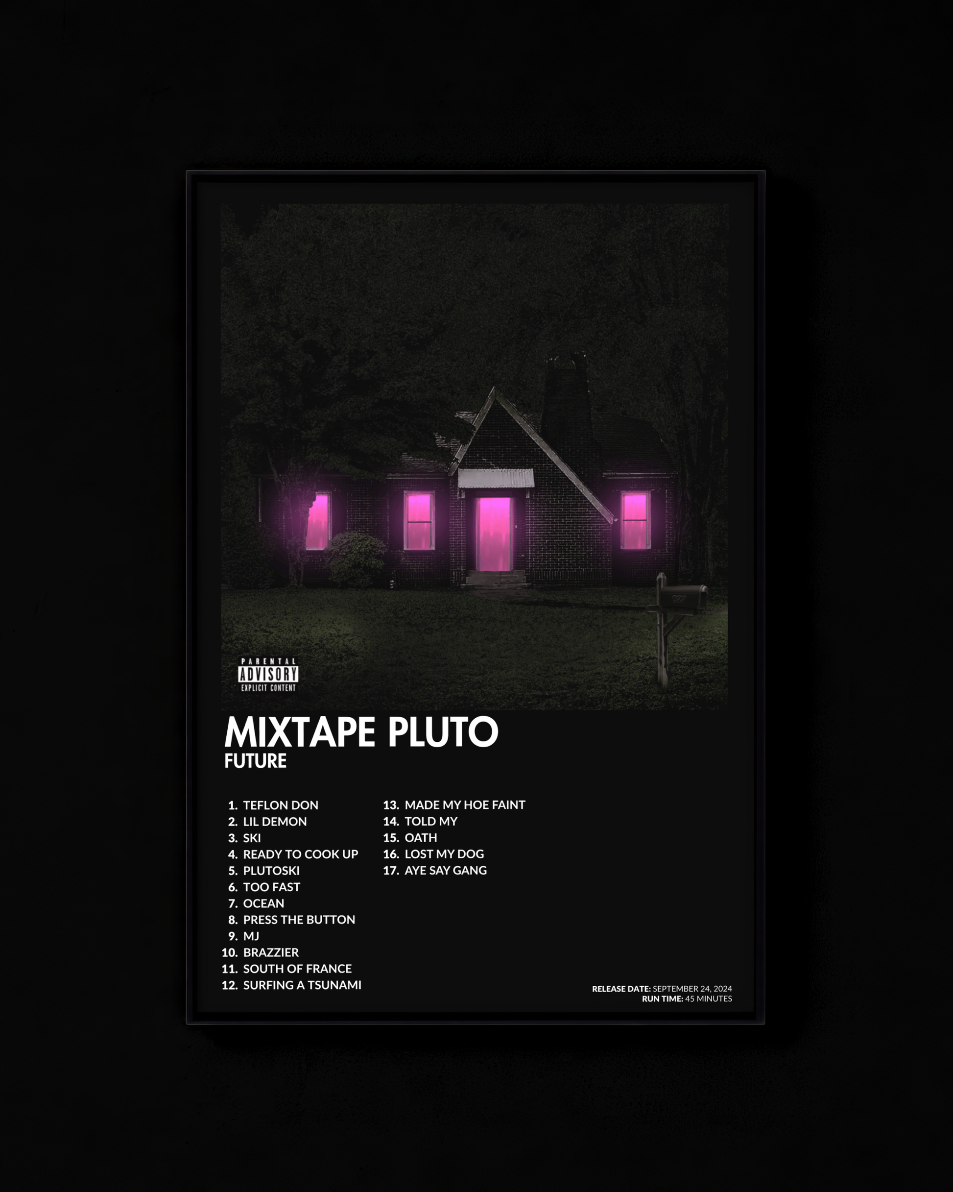 MIXTAPE PLUTO poster by Future — black colorway, black-and-white album art print