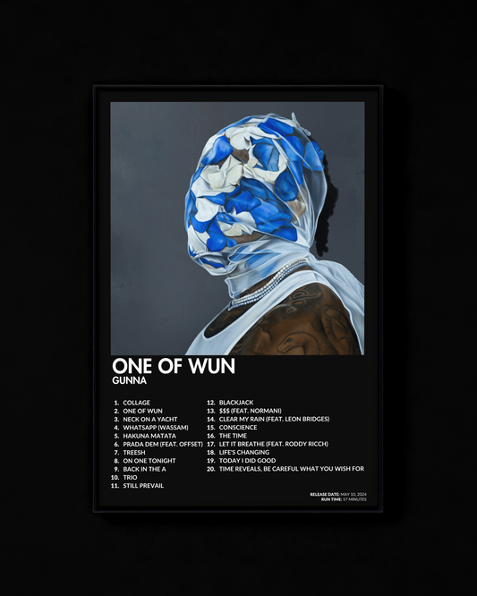 One of Wun poster by Gunna — black colorway, black-and-white album art print