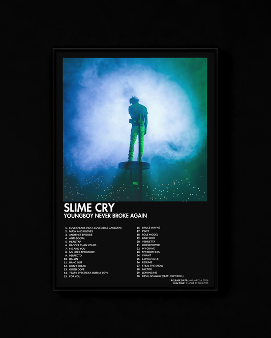 Slime Cry poster by YoungBoy Never Broke Again — black colorway, black-and-white album art print