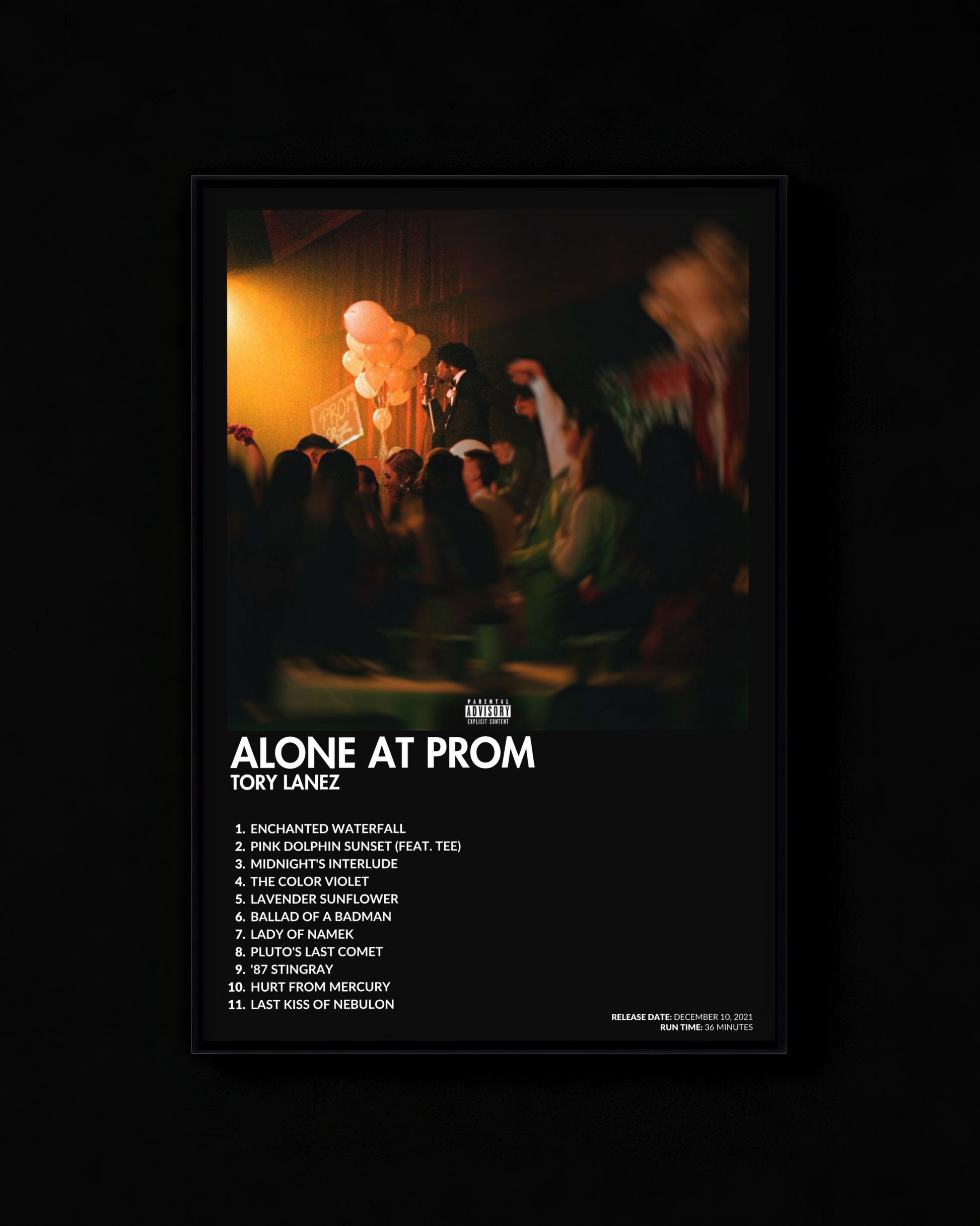 Alone at Prom poster by Tory Lanez — black colorway, black-and-white album art print
