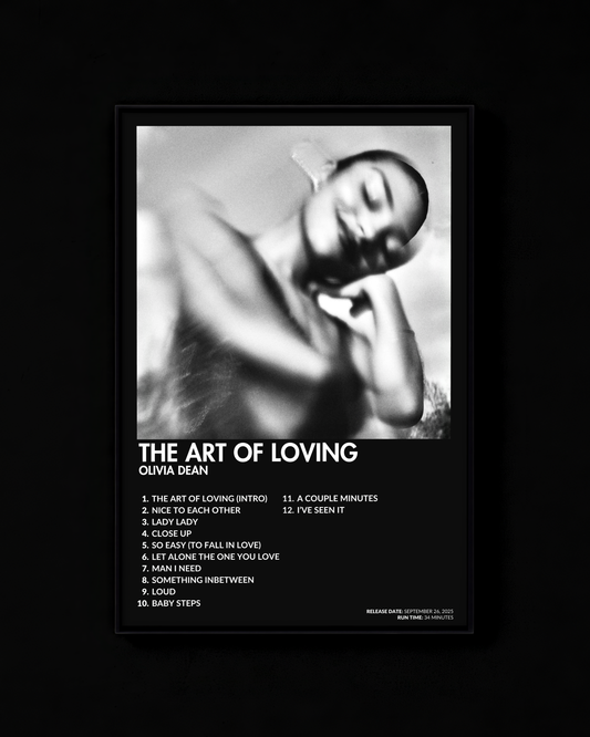 The Art Of Loving poster by Olivia Dean — black colorway, black-and-white album art print