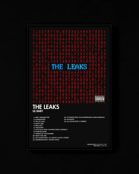 The Leaks poster by Lil Baby — black colorway, black-and-white album art print