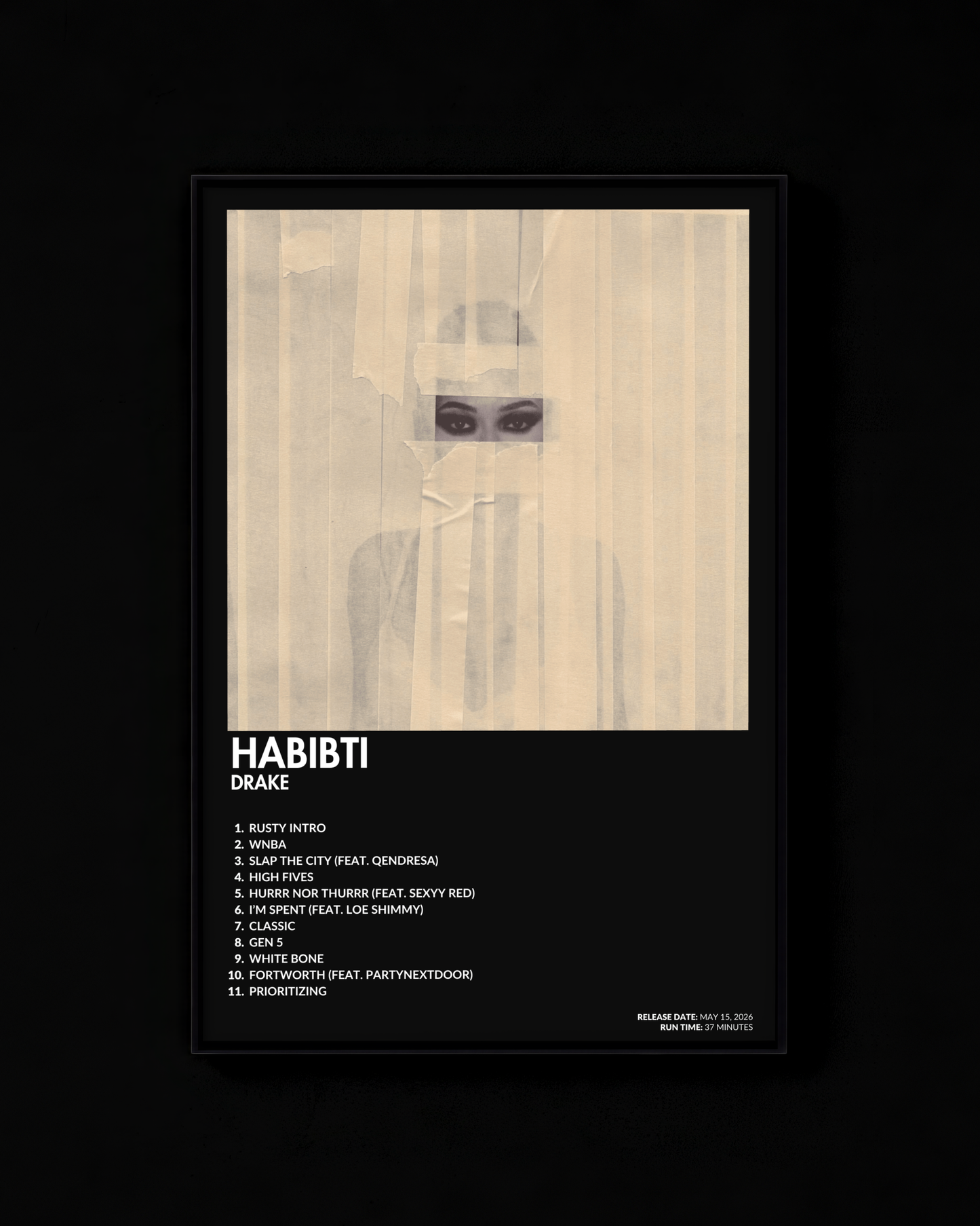 HABIBTI poster by Drake — black colorway, black-and-white album art print