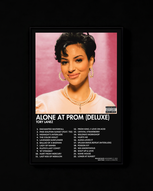 Alone at Prom (Deluxe) poster by Tory Lanez — black colorway, black-and-white album art print