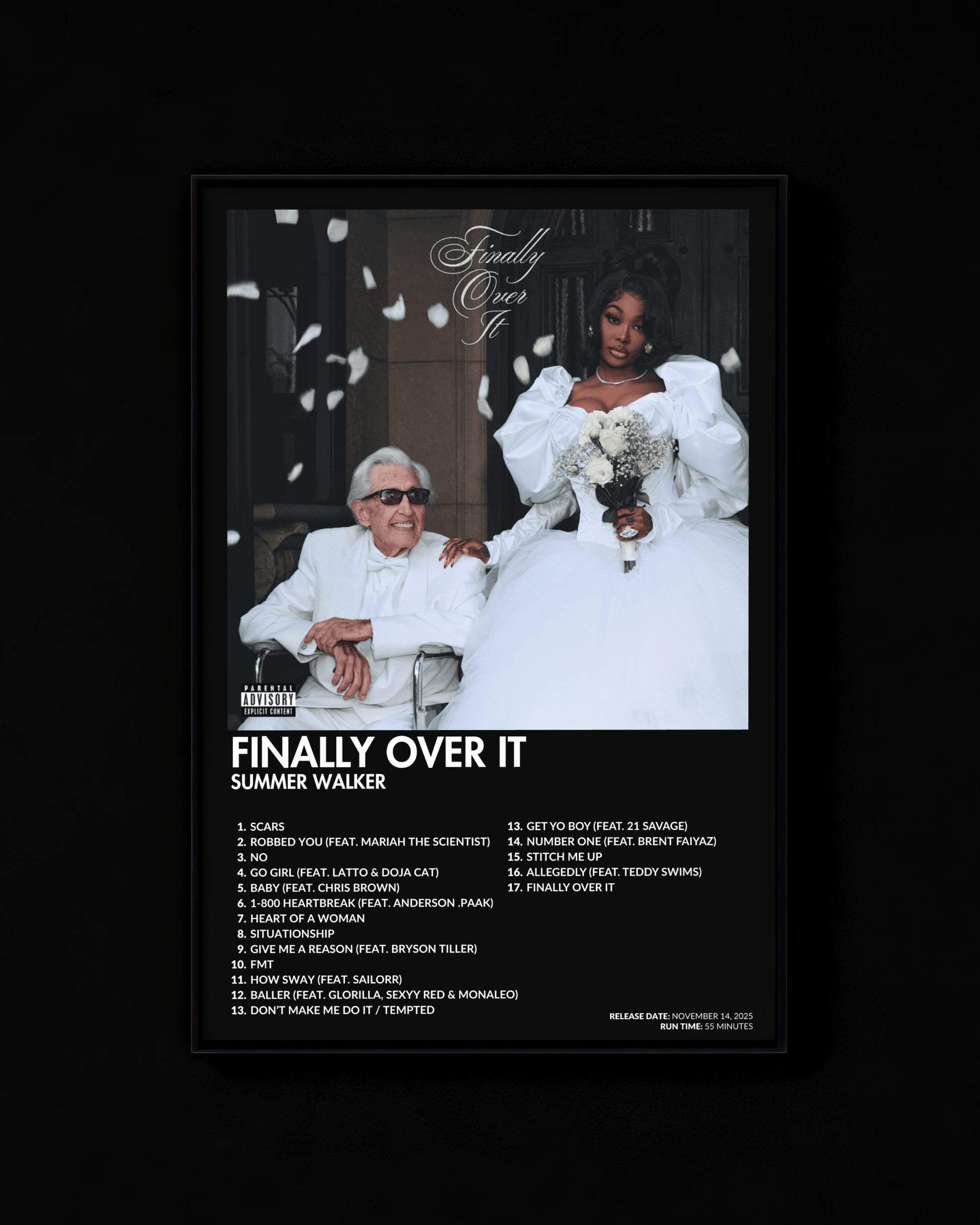 Finally Over It poster by Summer Walker — black colorway, black-and-white album art print