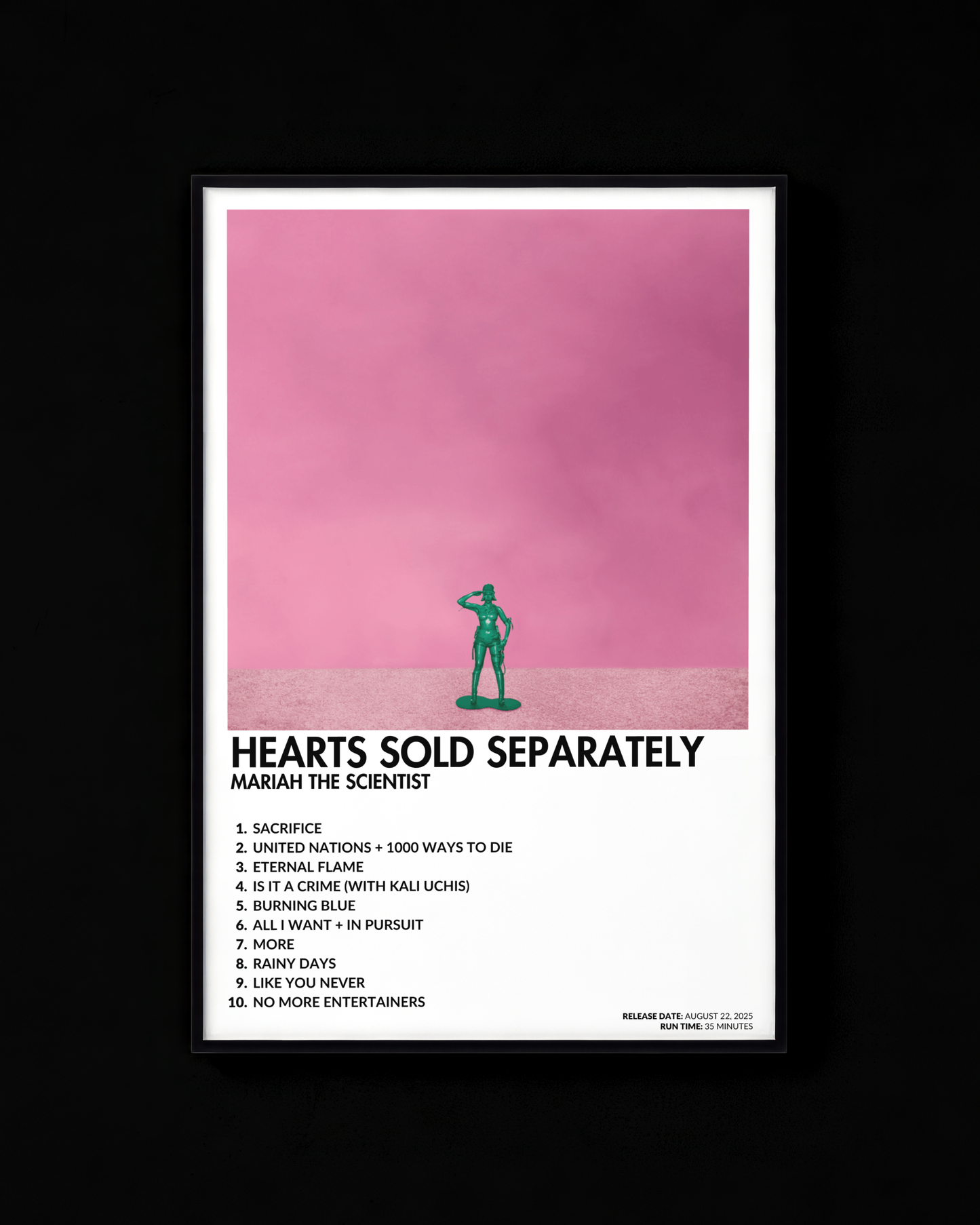 Hearts Sold Separately poster by Mariah the Scientist — white colorway, black-and-white album art print