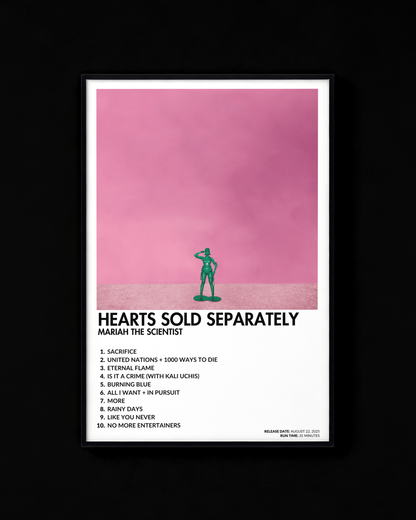 Hearts Sold Separately poster by Mariah the Scientist — white colorway, black-and-white album art print