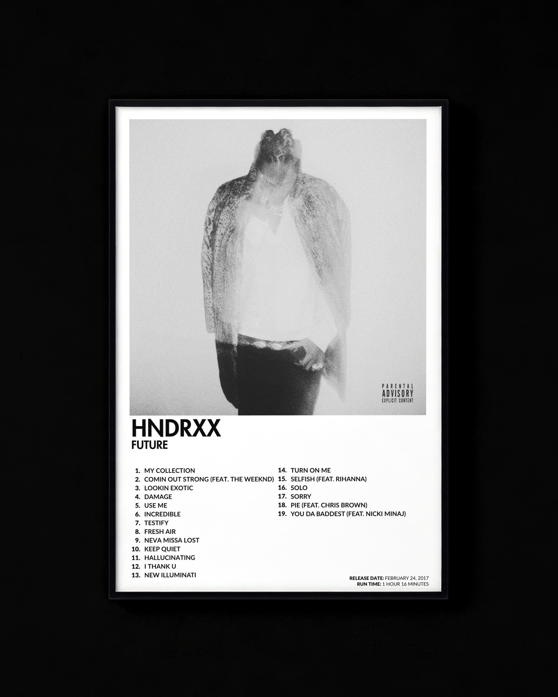 HNDRXX poster by Future — white colorway, black-and-white album art print