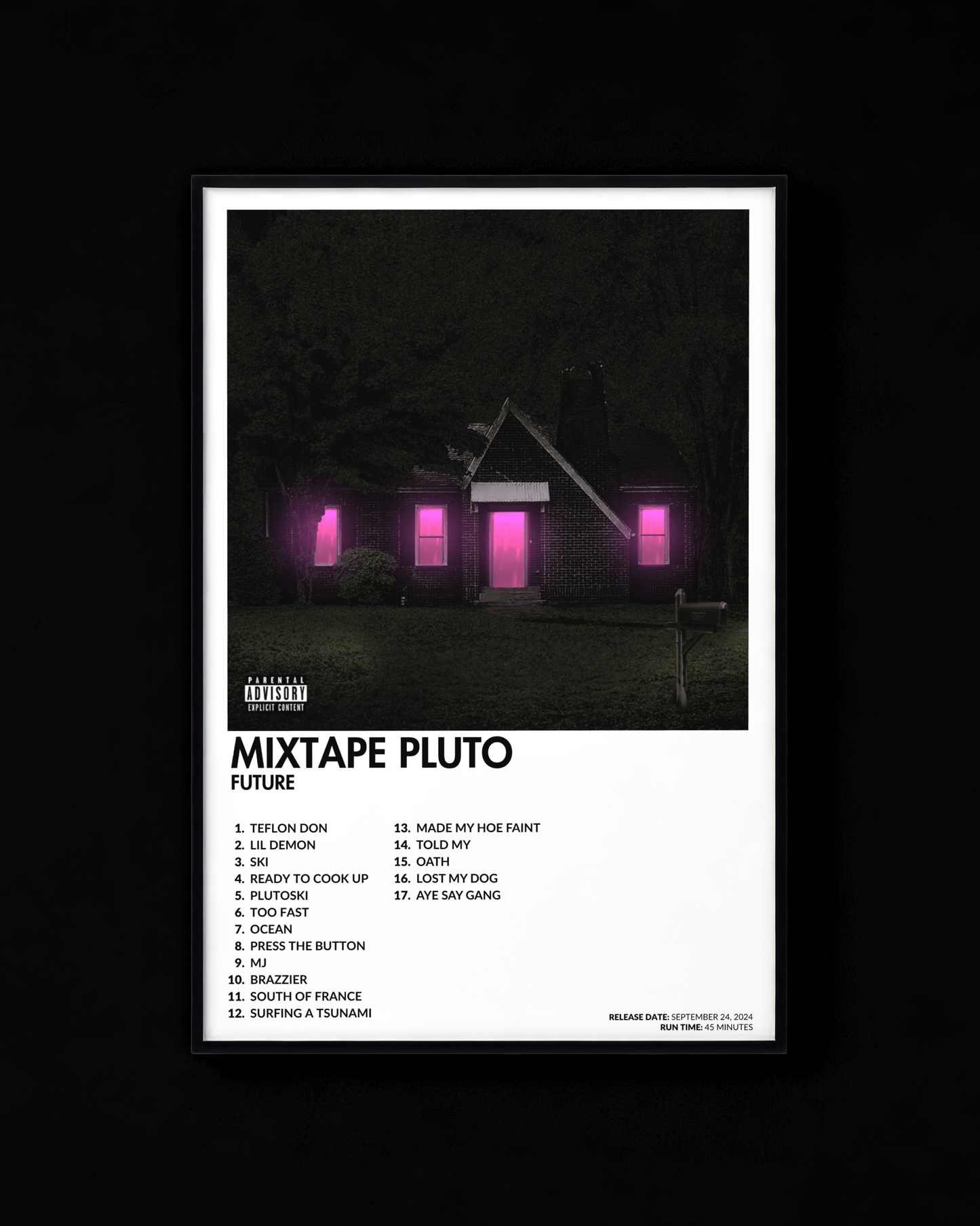 MIXTAPE PLUTO poster by Future — white colorway, black-and-white album art print