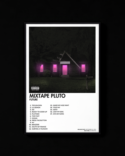 MIXTAPE PLUTO poster by Future — white colorway, black-and-white album art print