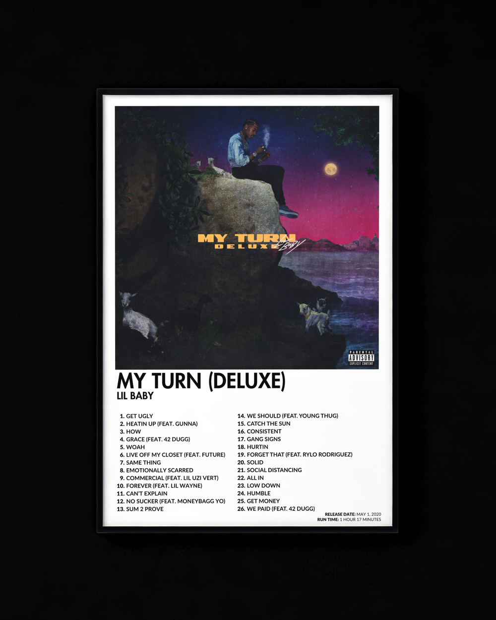 My Turn (Deluxe) poster by Lil Baby — white colorway, black-and-white album art print