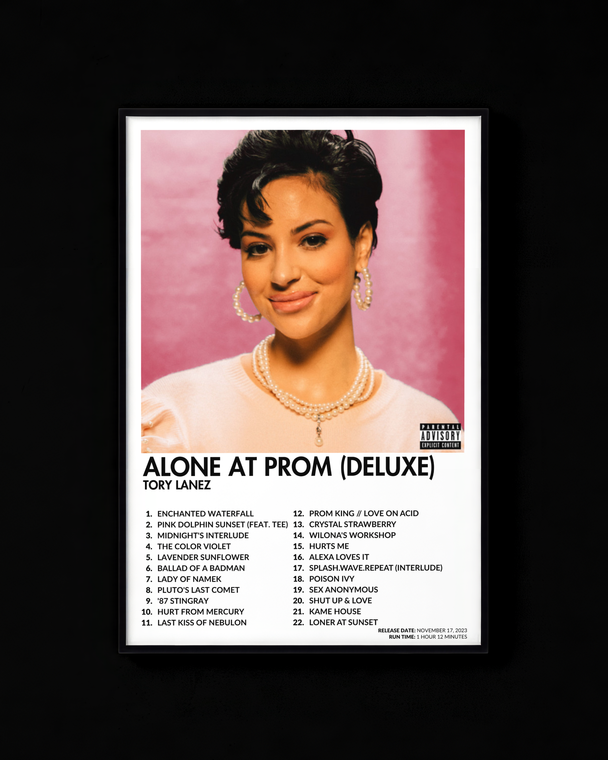 Alone at Prom (Deluxe) poster by Tory Lanez — white colorway, black-and-white album art print