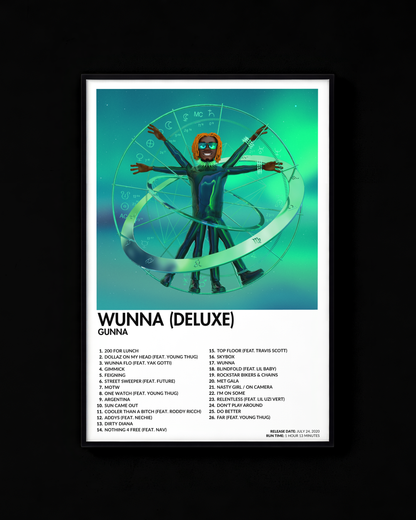 WUNNA (Deluxe) poster by Gunna — white colorway, black-and-white album art print