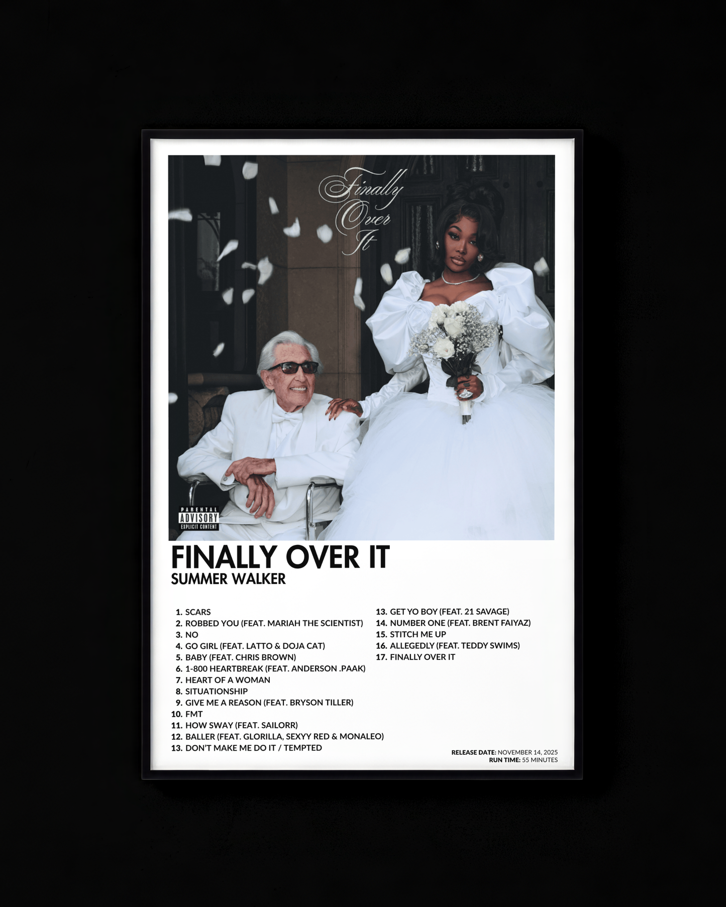Finally Over It poster by Summer Walker — white colorway, black-and-white album art print